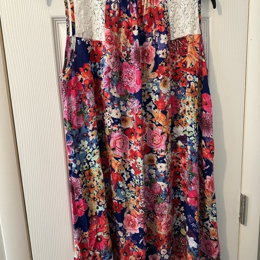 Floral Sleeveless Dress with Lace Detail - Picture 6 of 9